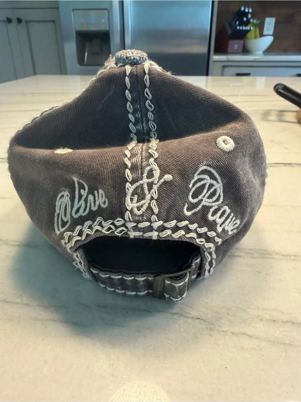 Embellished Gray Baseball Cap with Crystal Flower Accent